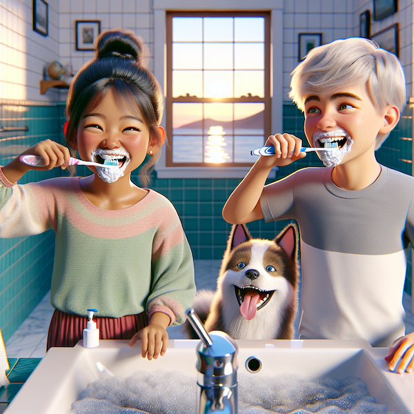 Children brushing teeth